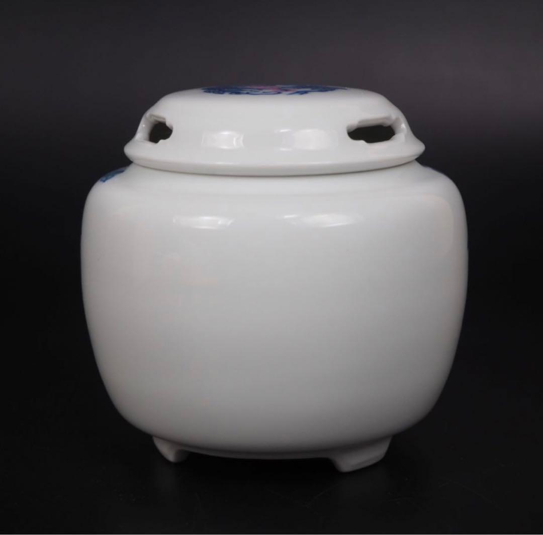 送料無料　香蘭社磁芸工房謹製　高級総手書き染錦模様香炉　共箱・黄布　未使用