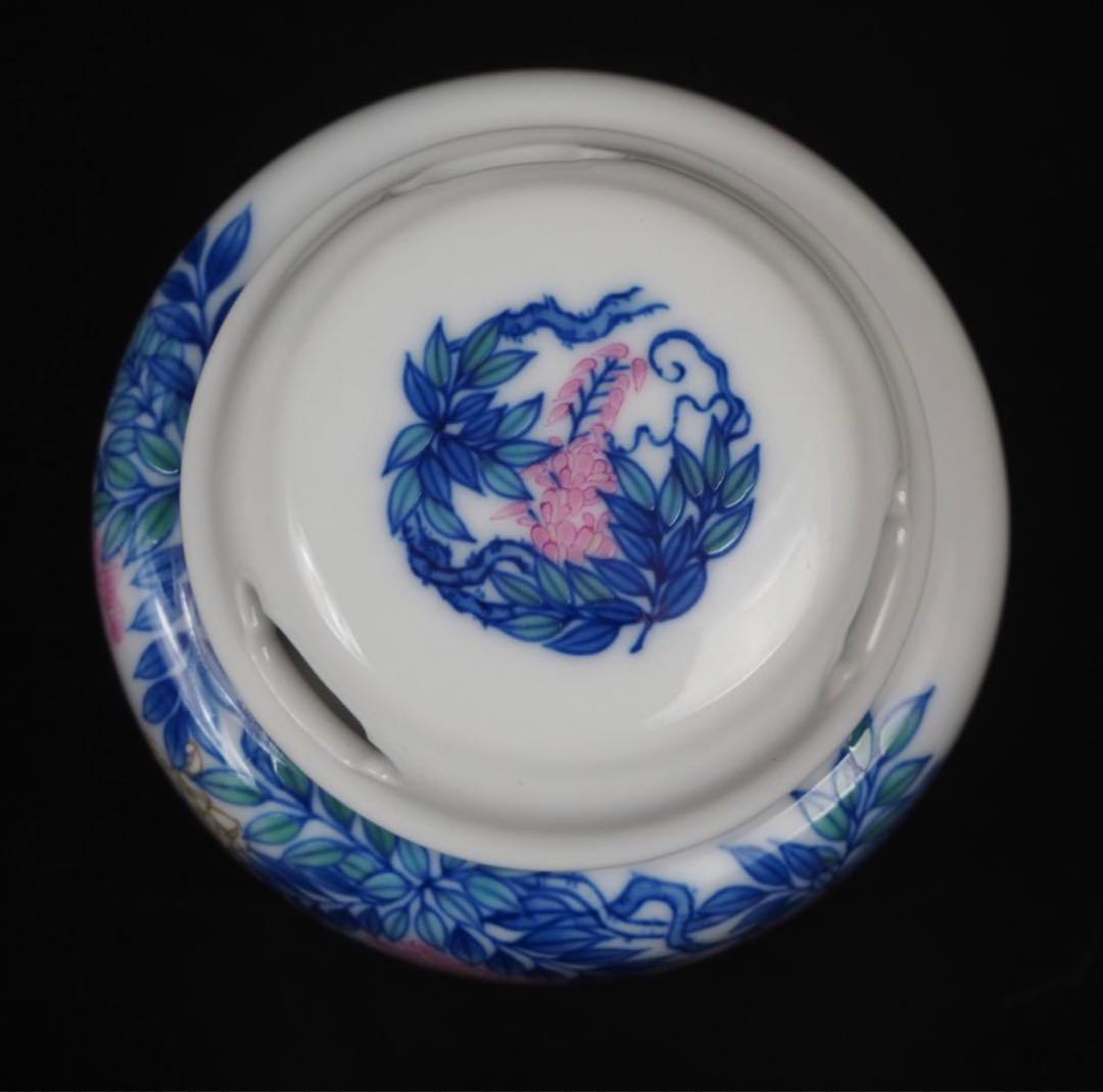 送料無料　香蘭社磁芸工房謹製　高級総手書き染錦模様香炉　共箱・黄布　未使用