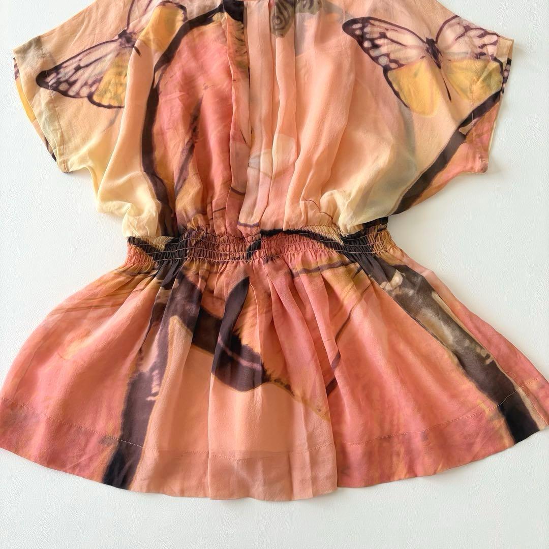 ■ VIVIENNETAM総シルクバタフライ柄ドルマンスリーブぺプラムチュニック