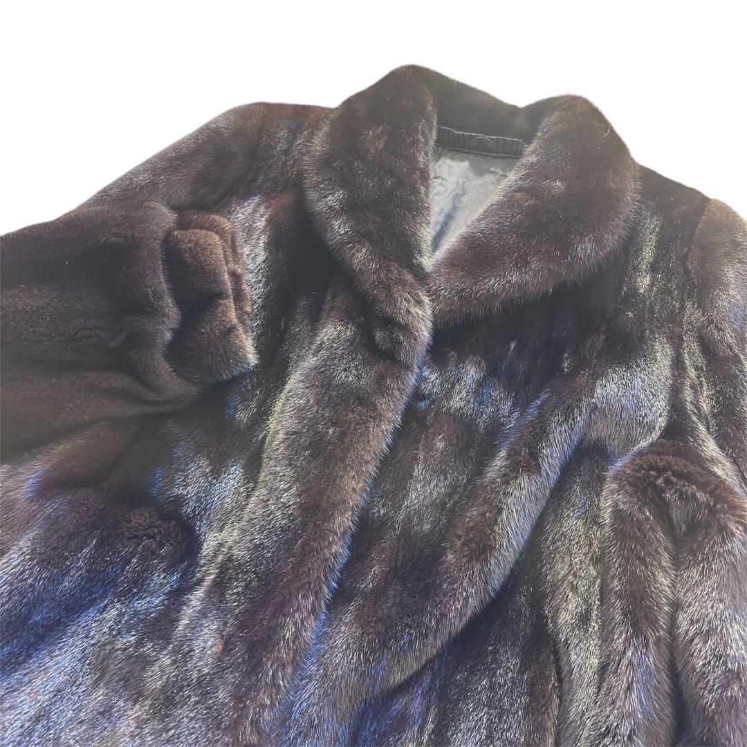 毛並み◎ブラックグラマ ダークミンク ロングコート 大きいサイズ 本毛皮　ミンク