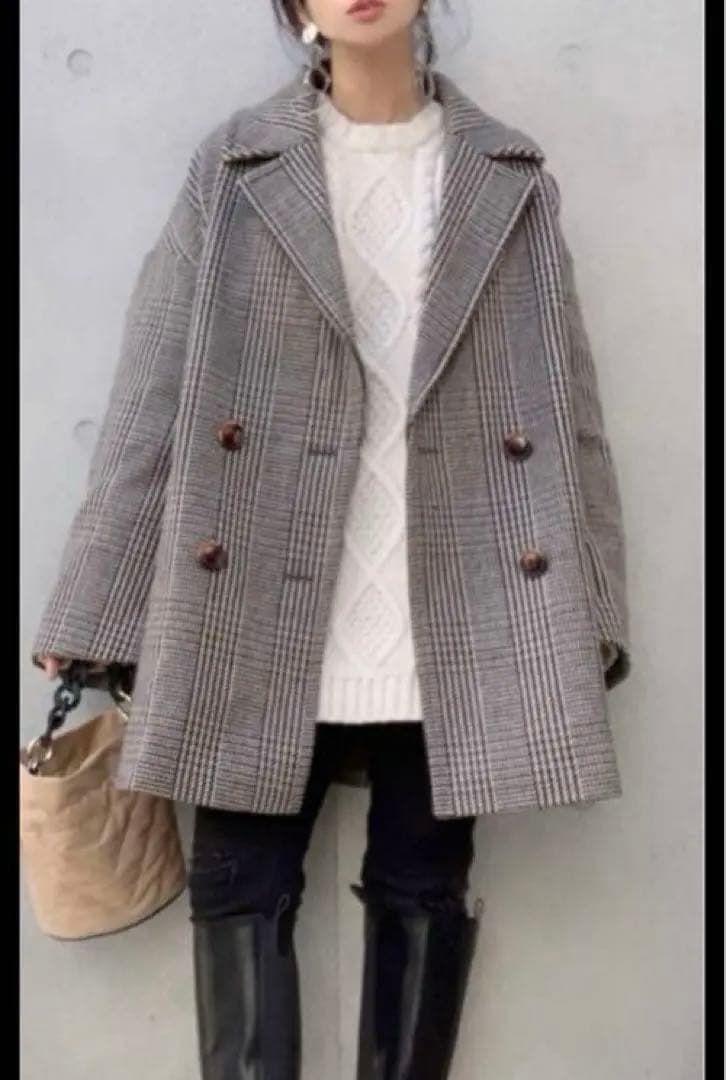 【美品】ジャーナルスタンダードレリューム ダブルカラーチェックコート　茶　36