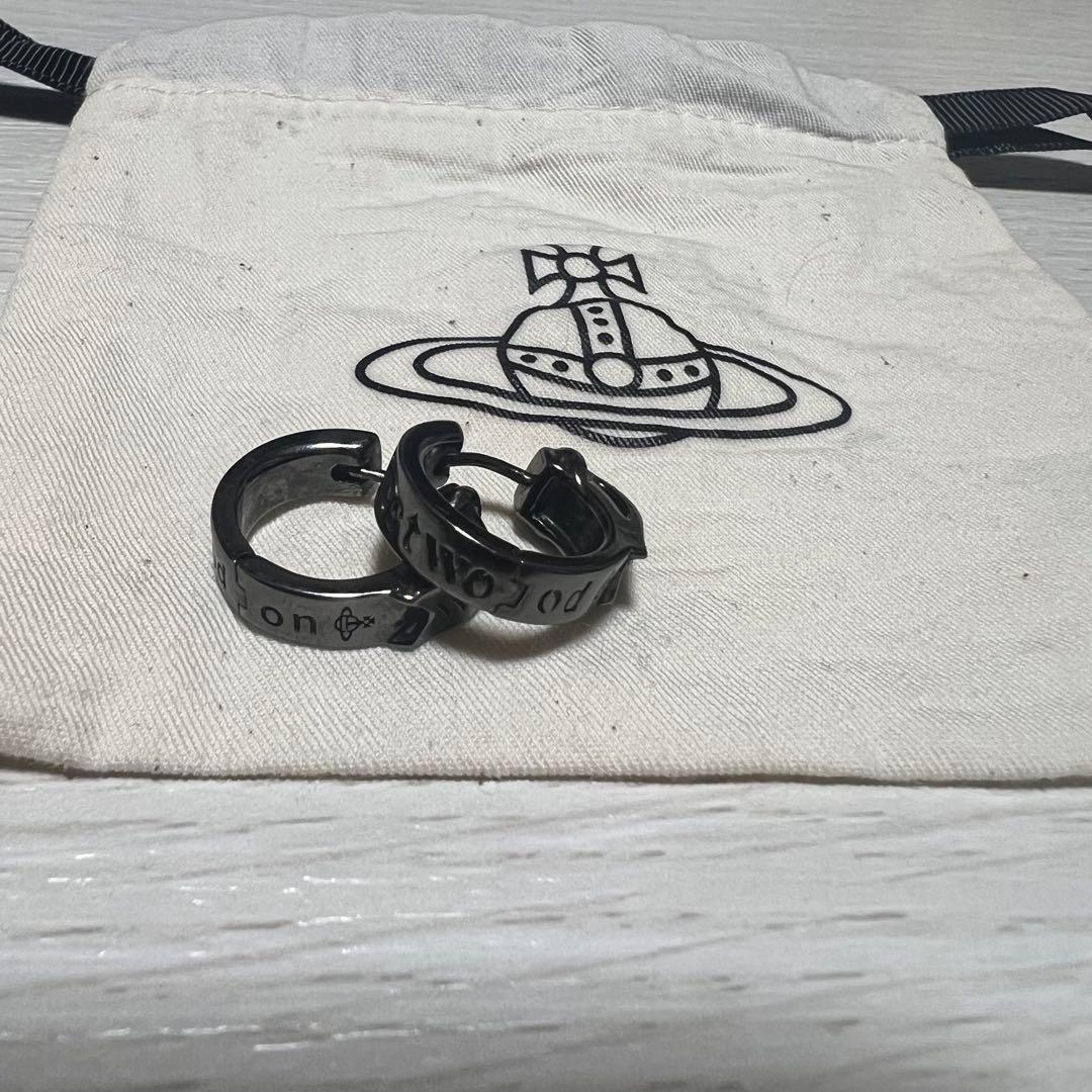 ヴィヴィアン MAN BOBBY シングルフープピアス ブラック 2個入り