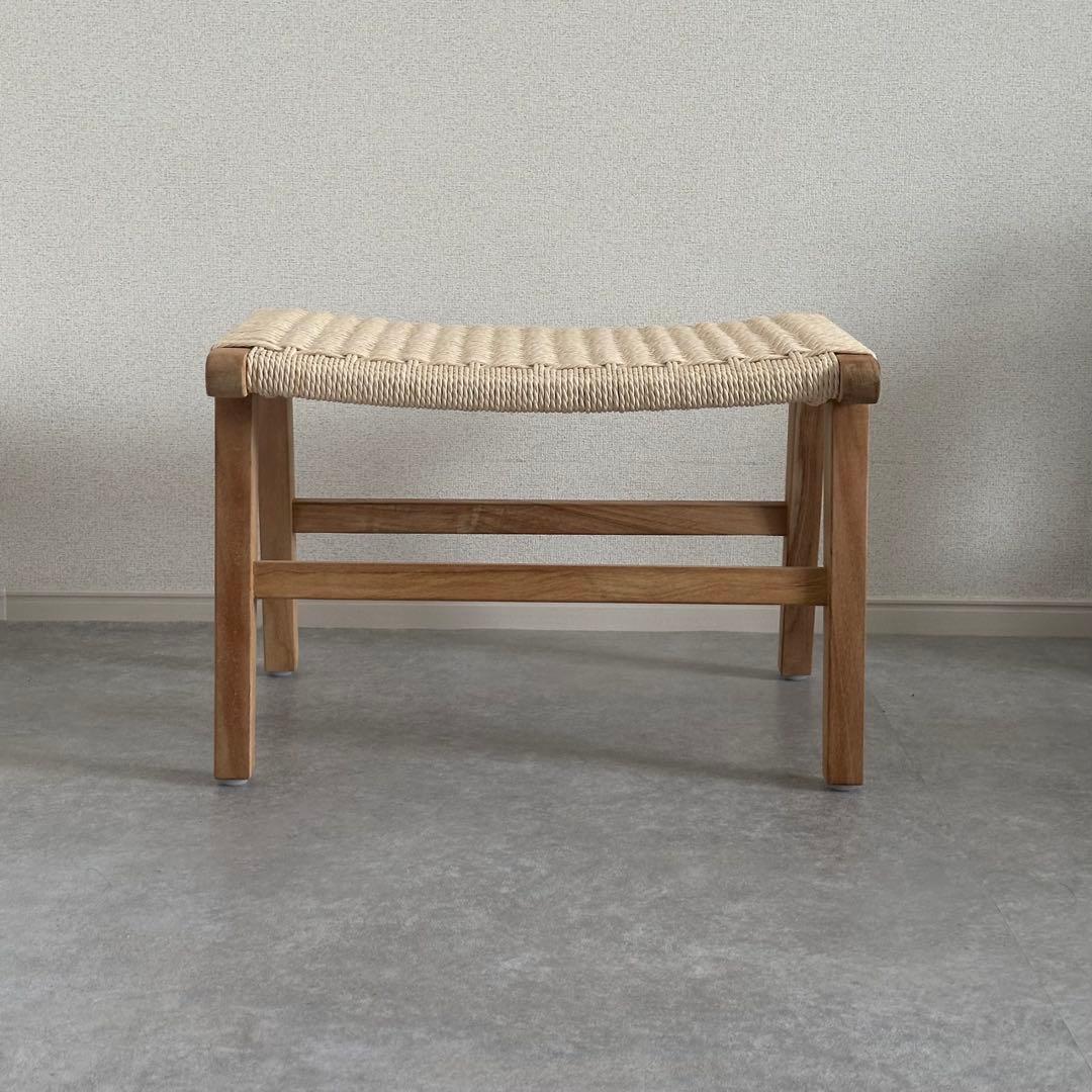 【あっきー】オットマン ペーパーコード チーク材 ナチュラル