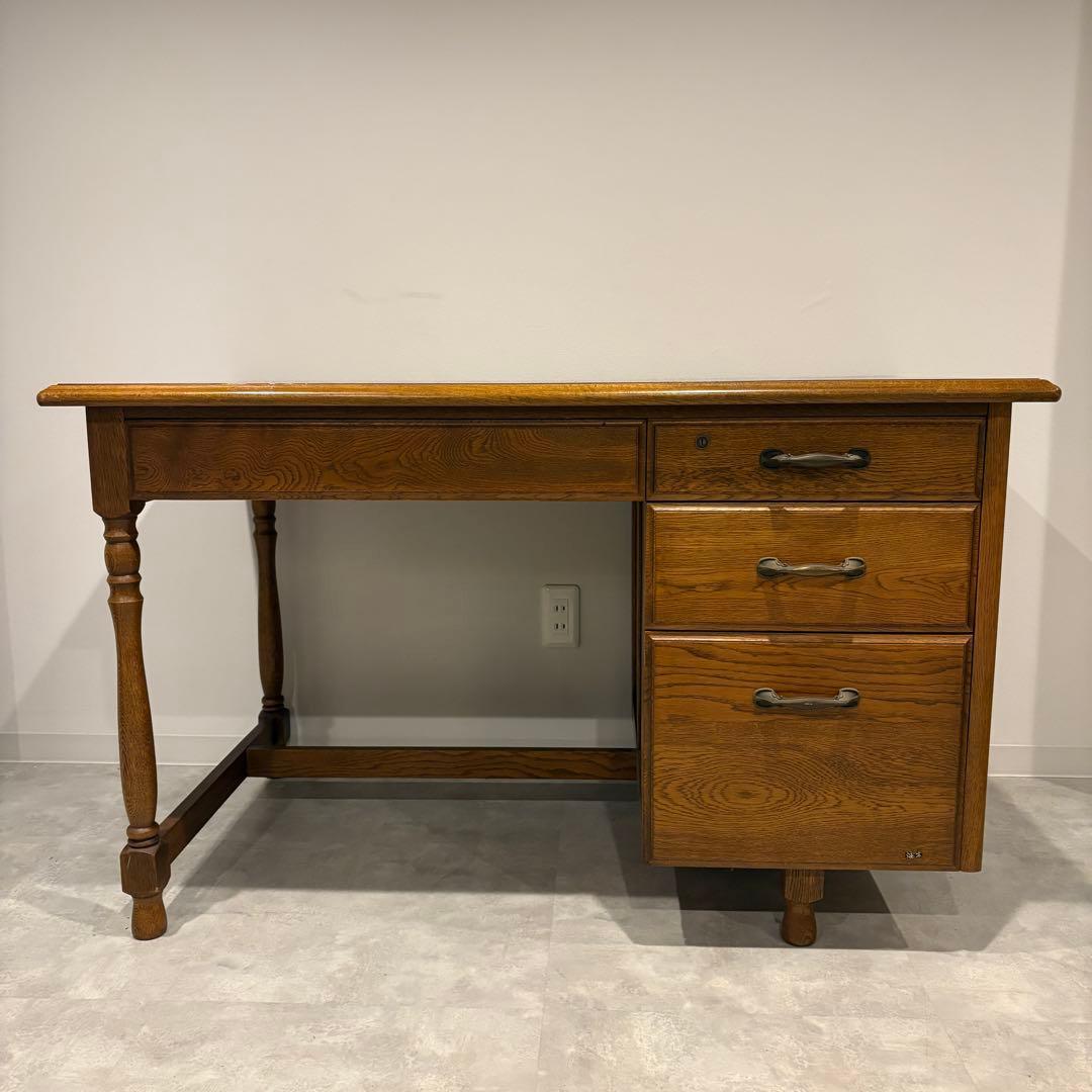 浜本工芸 片袖机 ナラ材 クラシック 書斎机 学習机 パソコンデスク オーク材