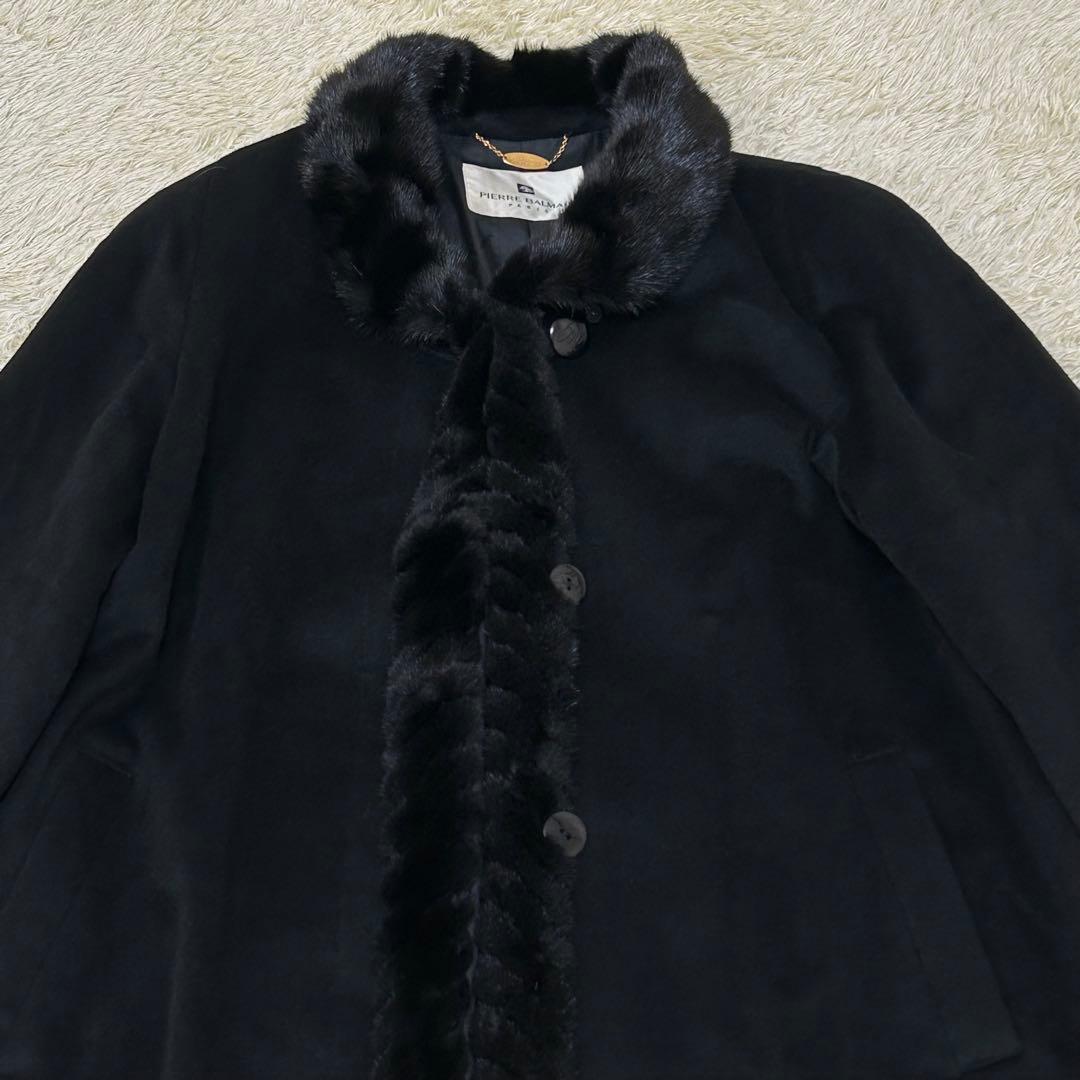 ピエールバルマン カシミヤ100% ミンクファー ロングコート 毛皮 11号