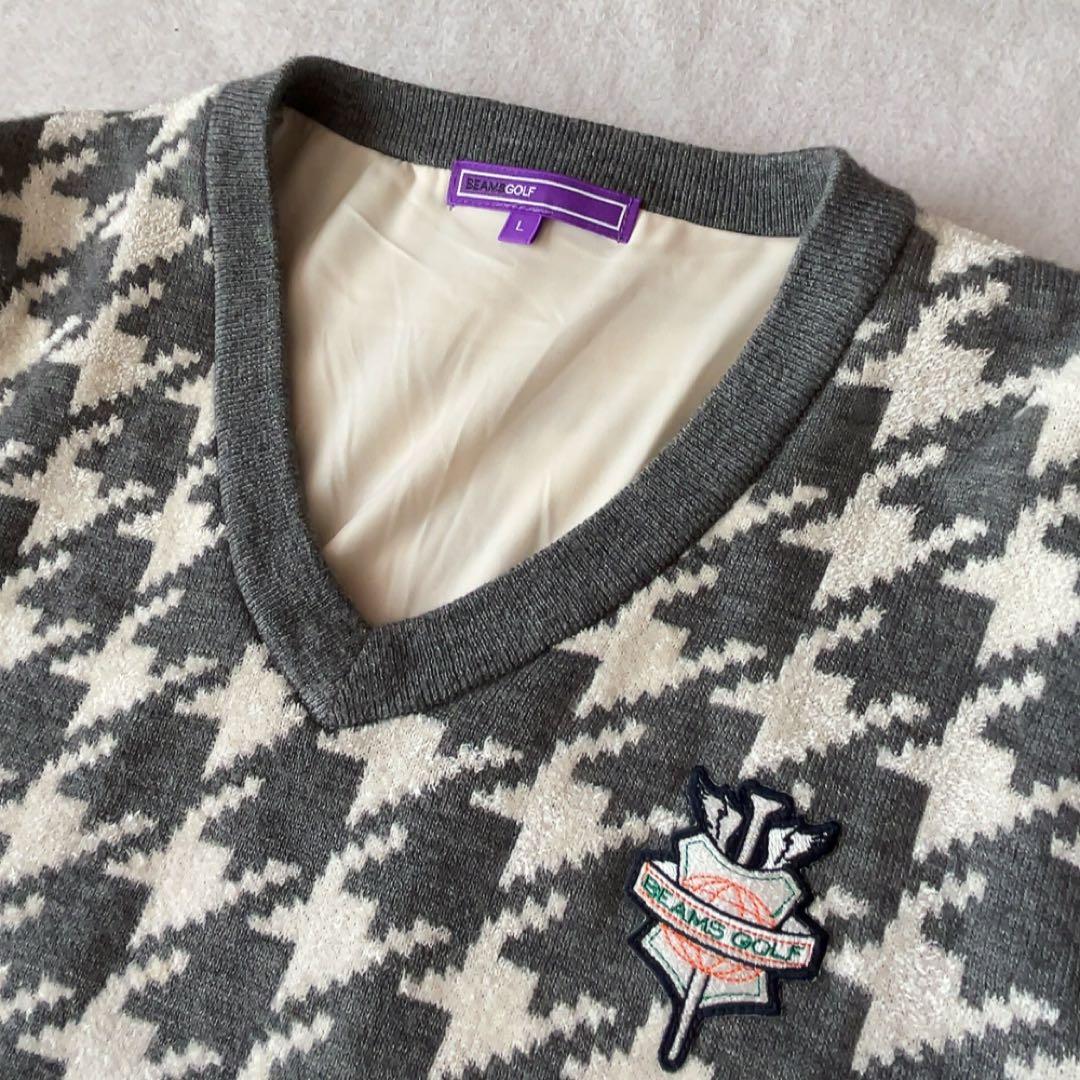 美品　ビームスゴルフ　ウール　セーター　千鳥　ニット　裏地付　防風　L