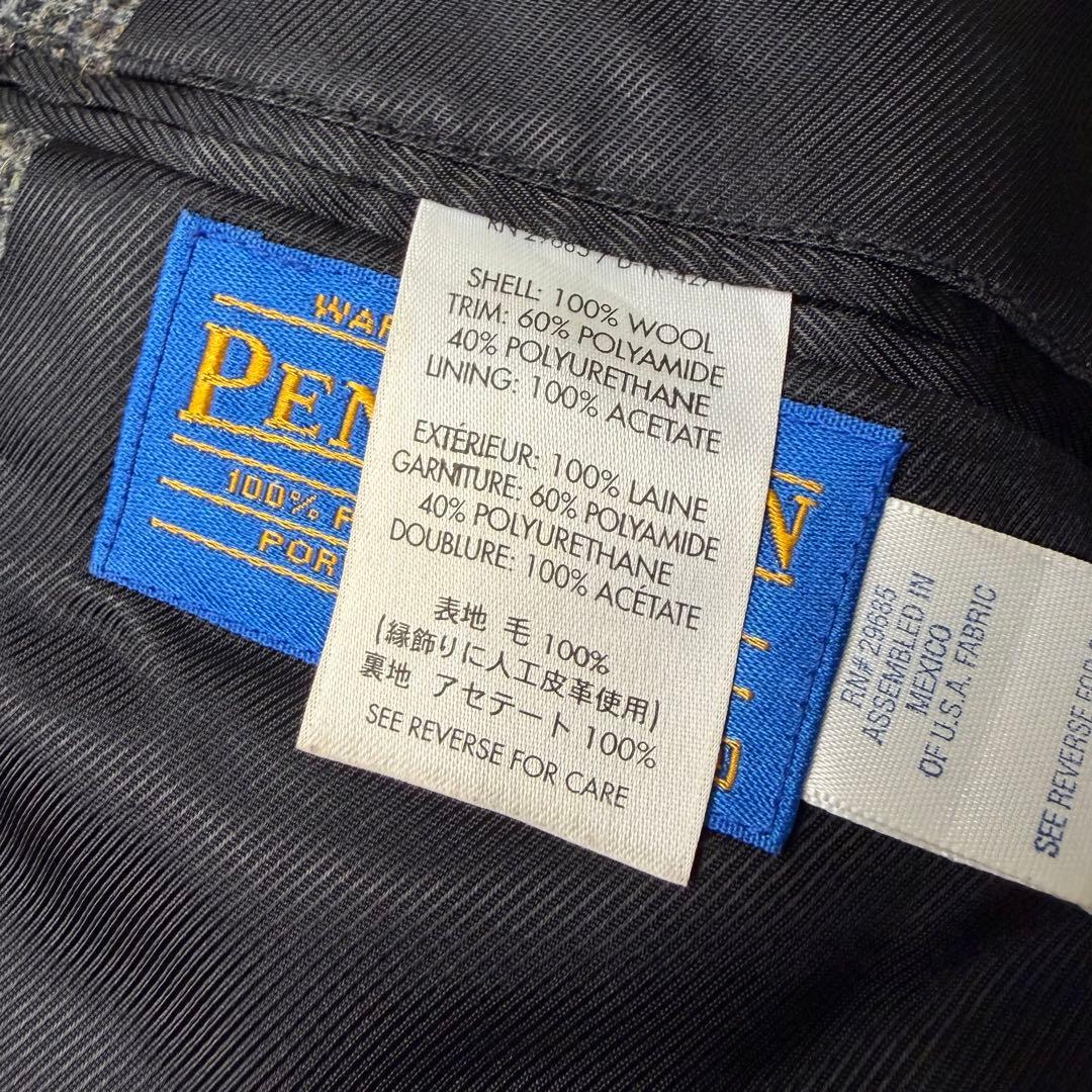 メキシコ製 PENDLETON レザーパッチ ツイードジャケット 44 グレー
