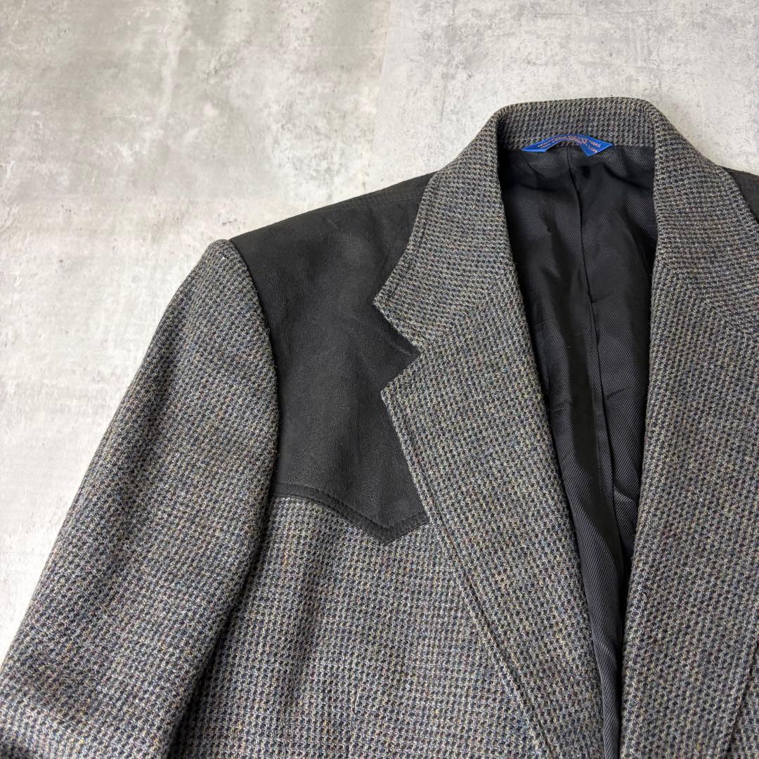 メキシコ製 PENDLETON レザーパッチ ツイードジャケット 44 グレー