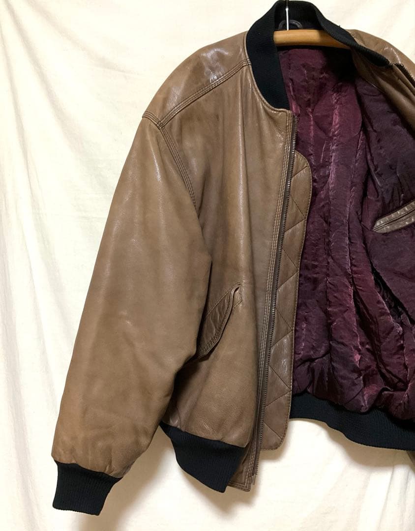 専用 Hugo Boss 本革レザー MA-1 ボンバージャケット ゆるダボ