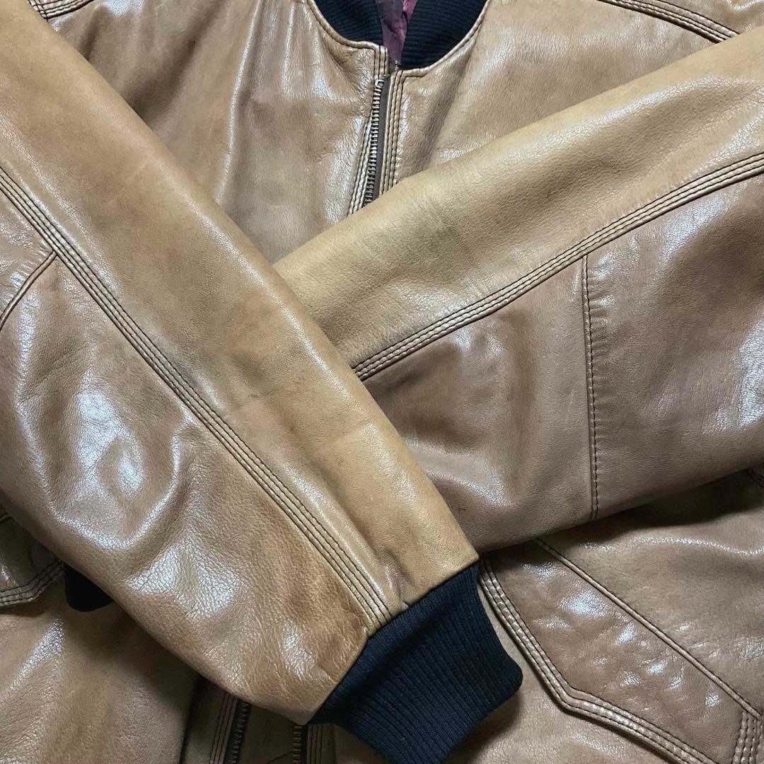 専用 Hugo Boss 本革レザー MA-1 ボンバージャケット ゆるダボ