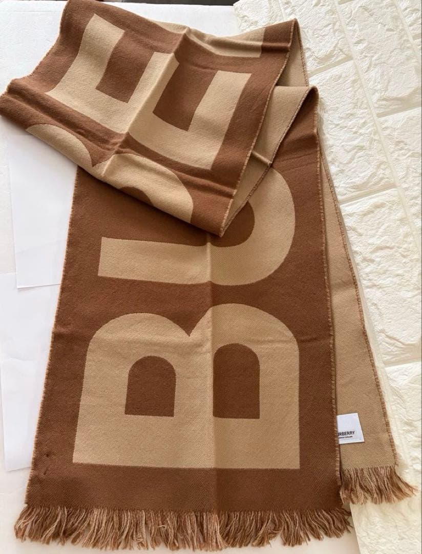 BURBERRY バーバリー ブラウン ロゴ入り マフラー