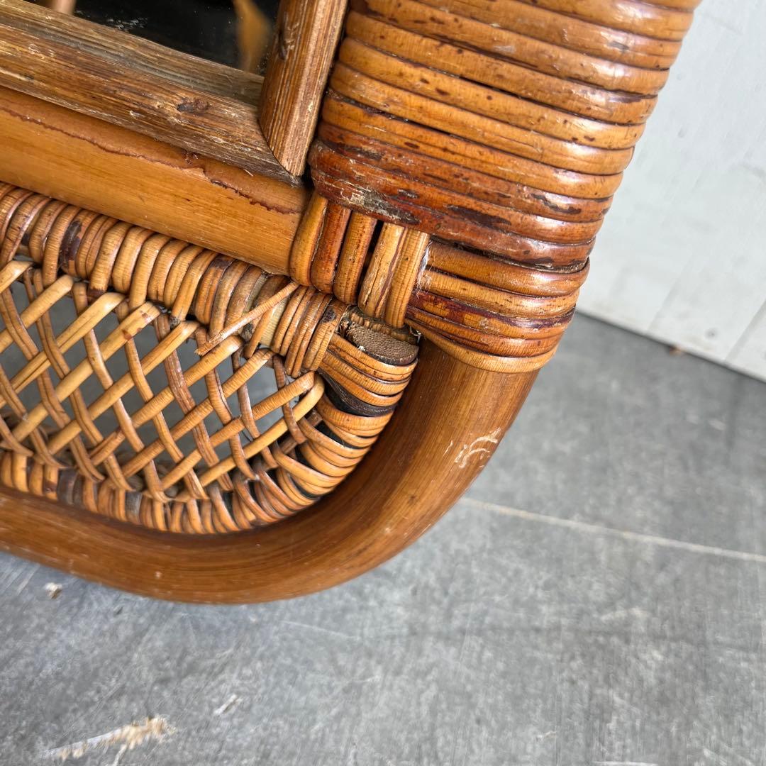 ヴィンテージ ラタン 籐 ウォールミラー 鏡 昭和レトロ