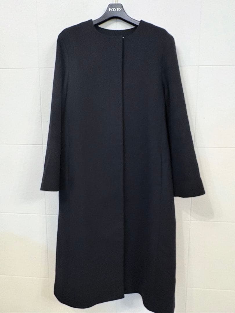 美品 CELFORD セルフォード ノーカラーロングコート 36 黒