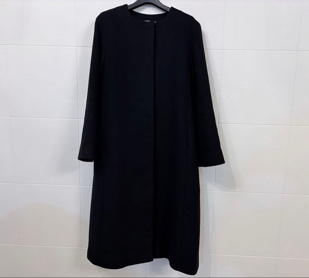 美品 CELFORD セルフォード ノーカラーロングコート 36 黒