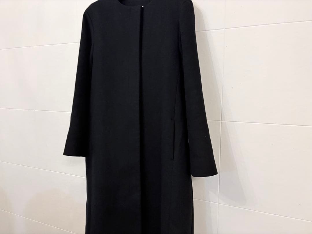 美品 CELFORD セルフォード ノーカラーロングコート 36 黒