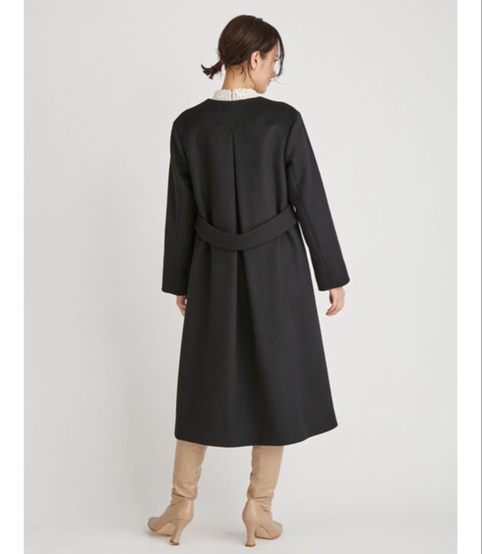 美品 CELFORD セルフォード ノーカラーロングコート 36 黒