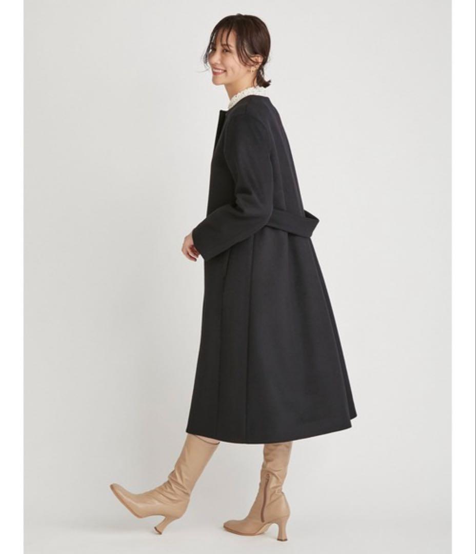 美品 CELFORD セルフォード ノーカラーロングコート 36 黒