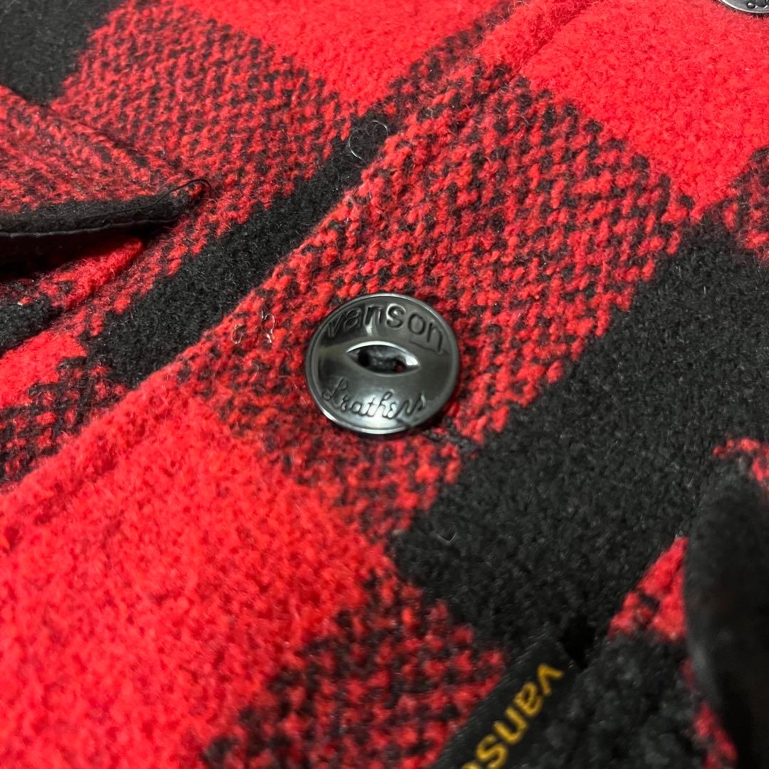 vanson バッファローチェック　赤黒チェック スカルジャケット XL