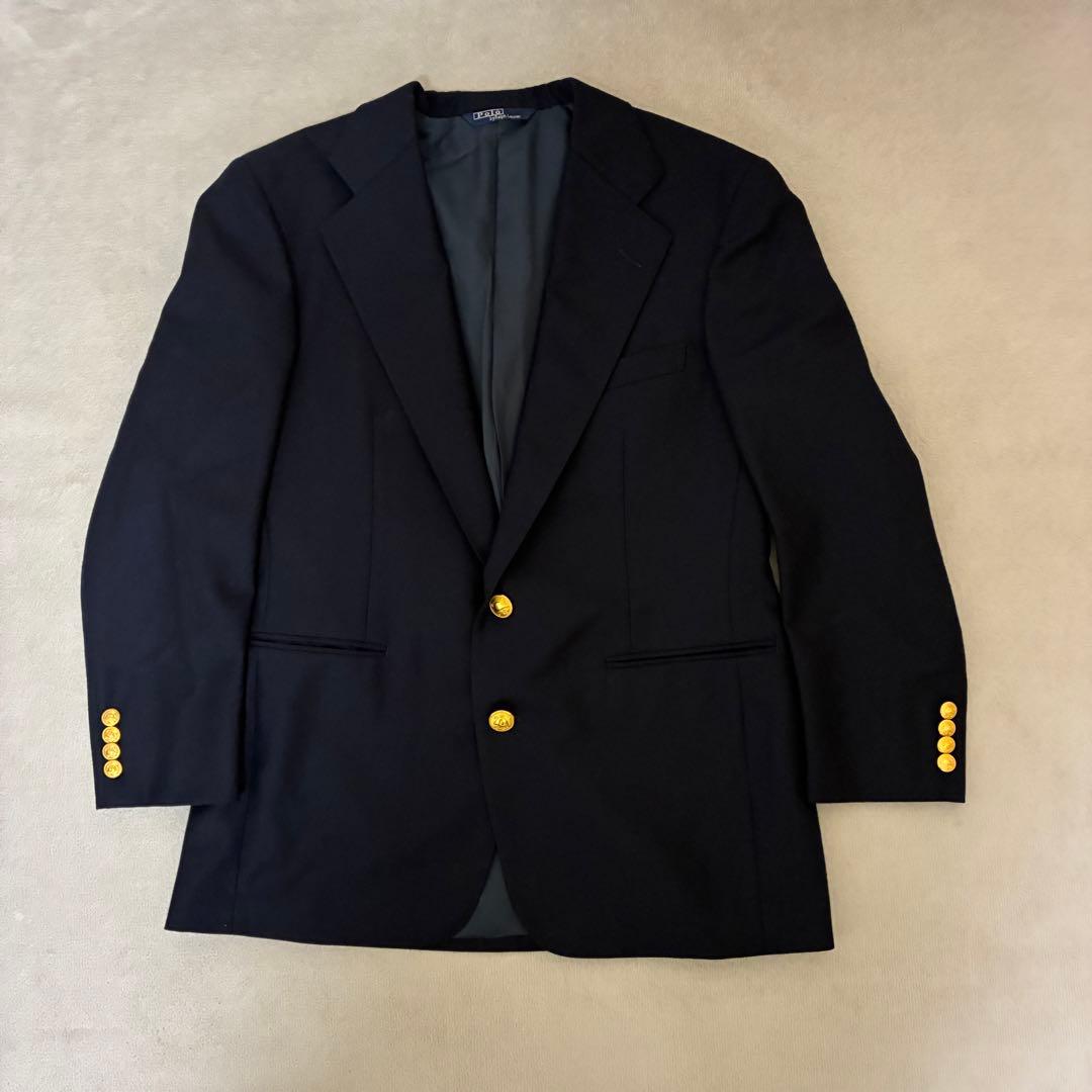極美品　ポロバイラルフローレン　紺ブレ　金ボタン　ウール100% M