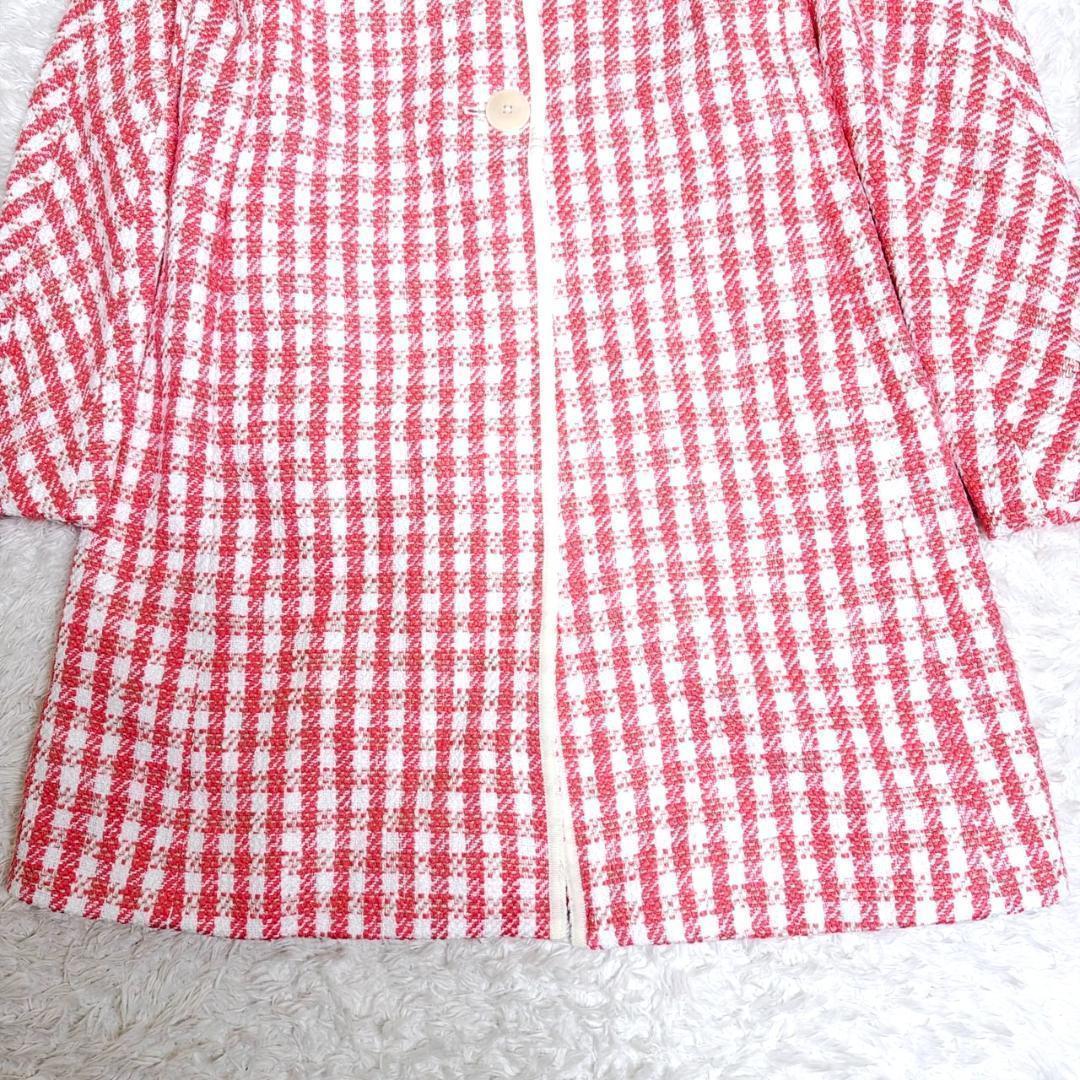 タグ付き✨ ケイトスペード ノーカラーコート ツイード ギンガムチェック ピンク