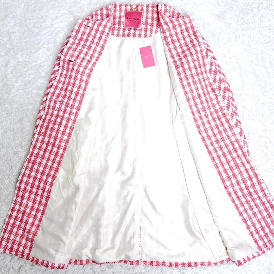 タグ付き✨ ケイトスペード ノーカラーコート ツイード ギンガムチェック ピンク