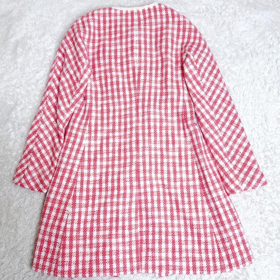 タグ付き✨ ケイトスペード ノーカラーコート ツイード ギンガムチェック ピンク