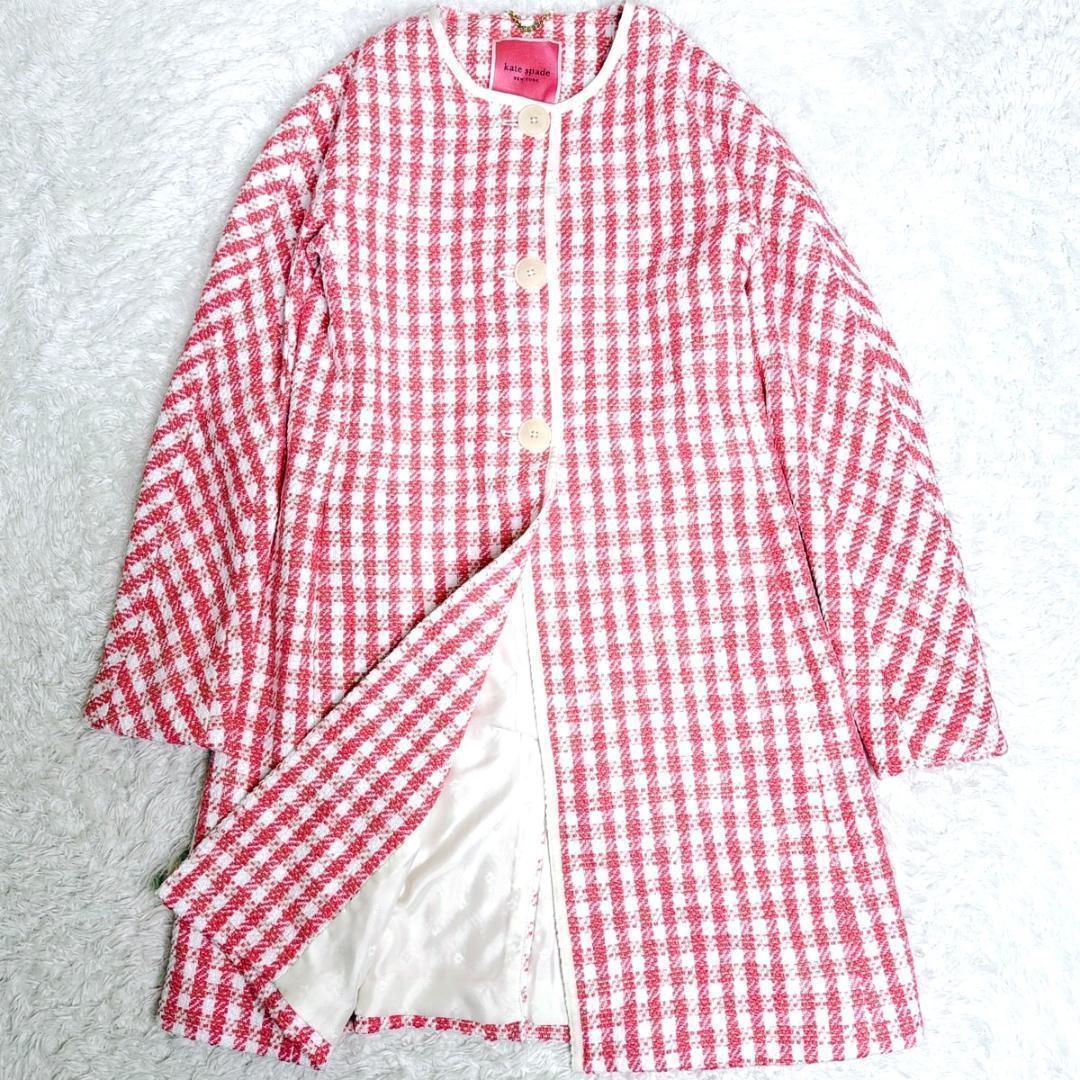 タグ付き✨ ケイトスペード ノーカラーコート ツイード ギンガムチェック ピンク