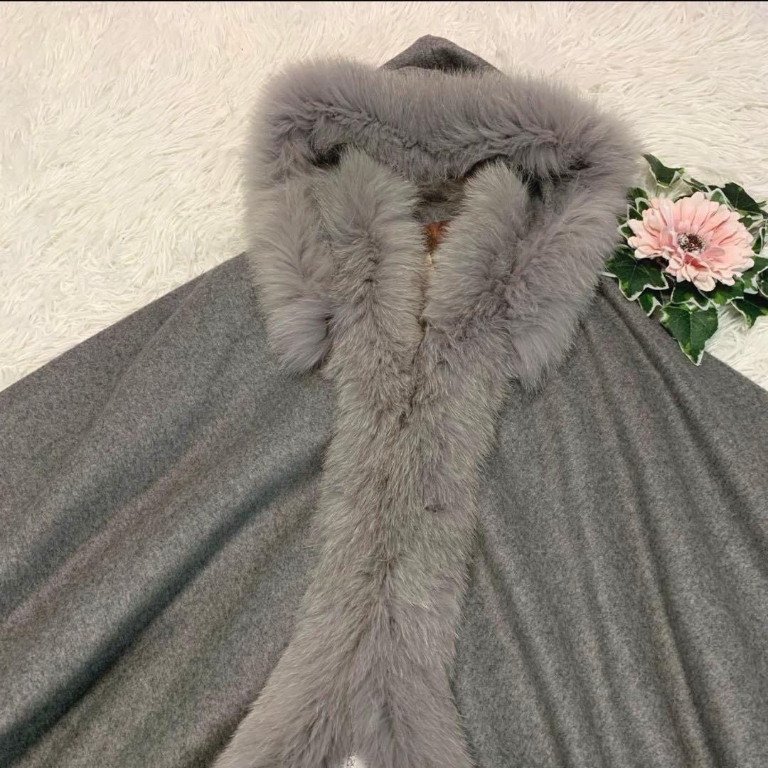 F32.美品◆BALMAIN【カシミヤ100%：フォックスファー◆ポンチョ】