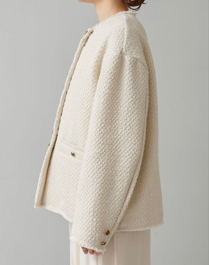 美品　ピュアルセシン　リングツイードノーカラージャケット