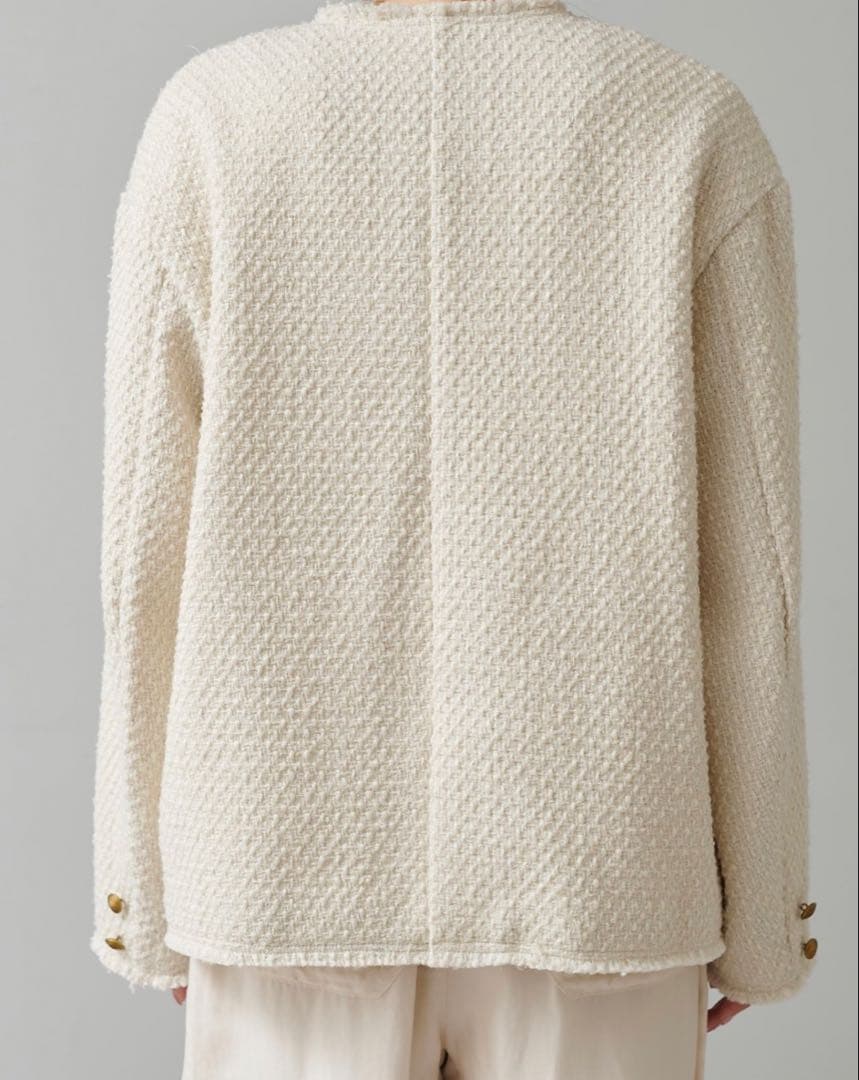 美品　ピュアルセシン　リングツイードノーカラージャケット