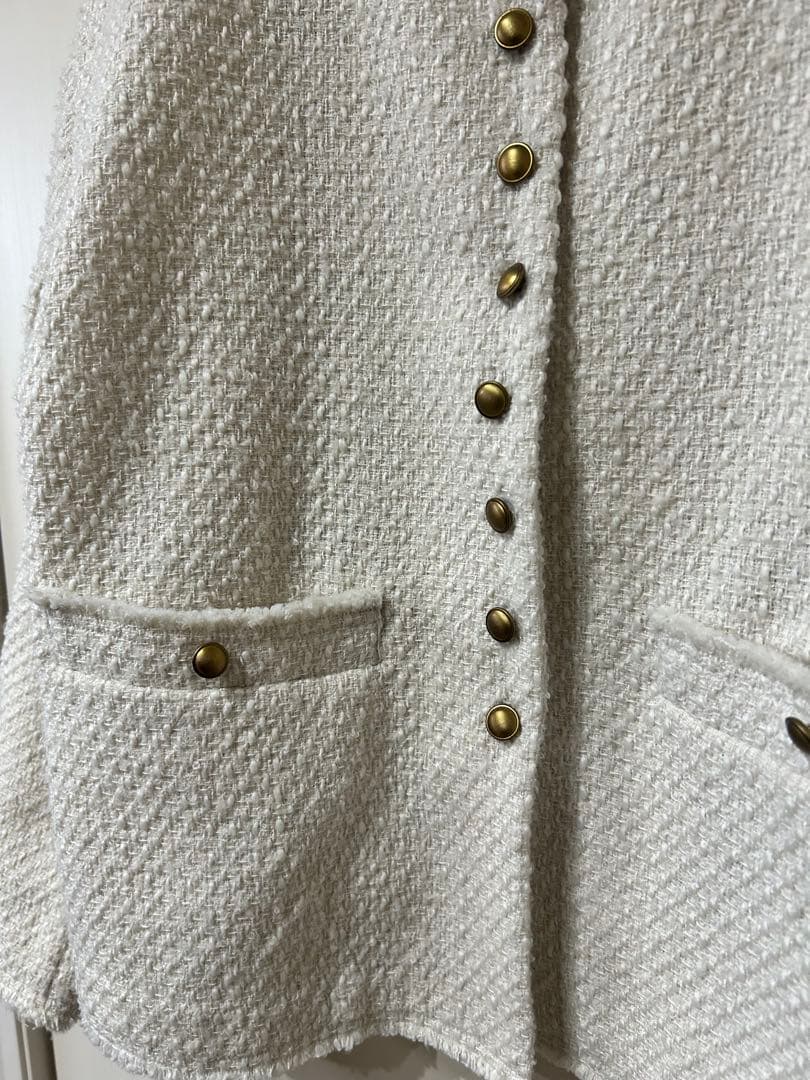 美品　ピュアルセシン　リングツイードノーカラージャケット
