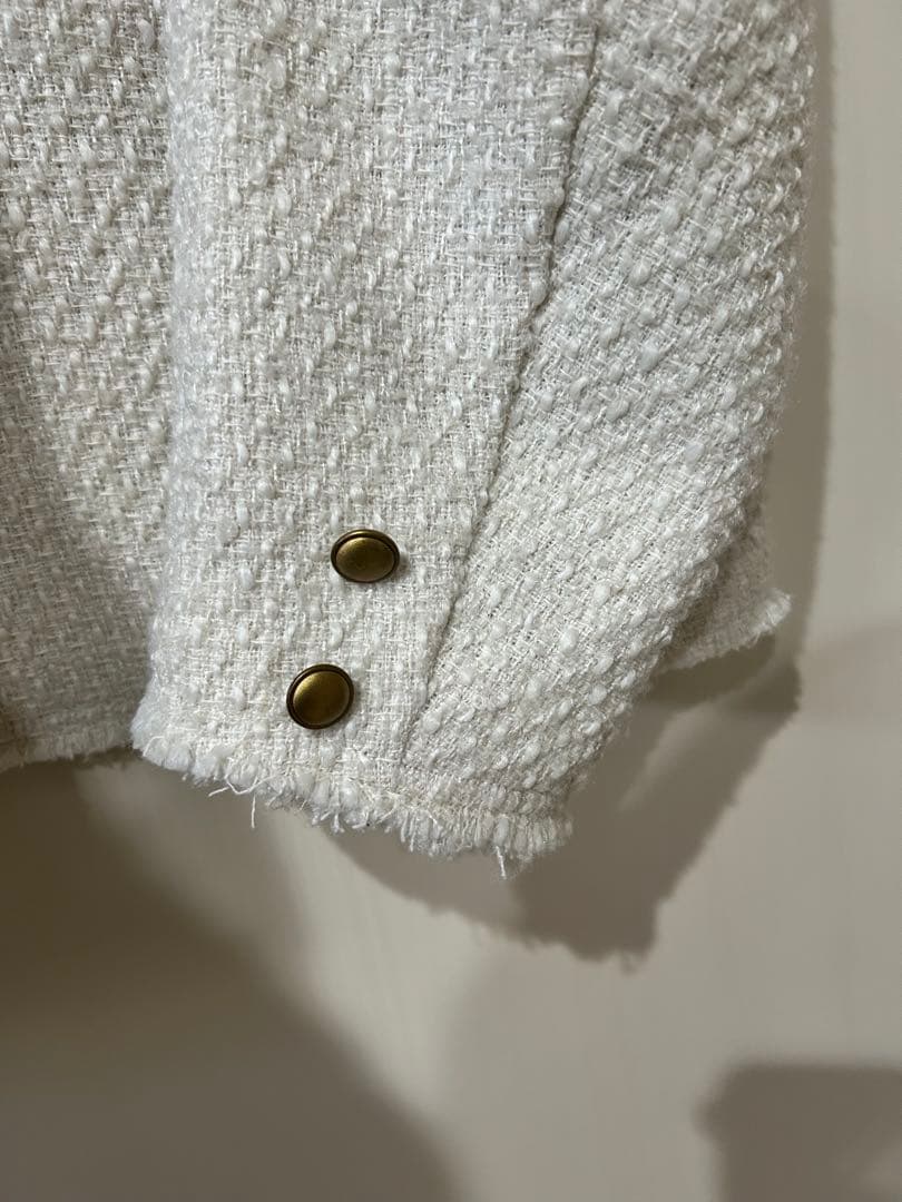 美品　ピュアルセシン　リングツイードノーカラージャケット