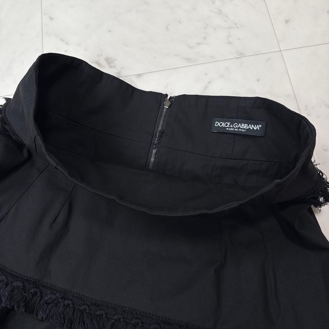 希少 ドルチェアンドガッバーナ フリンジ フレアスカート ブラック サイズ42