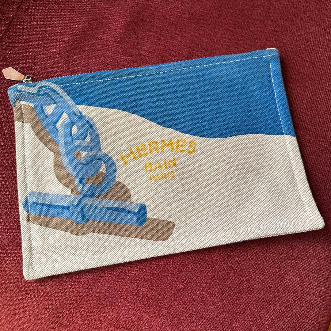 エルメス シェーヌダンクル ポーチ ベージュ ブルー