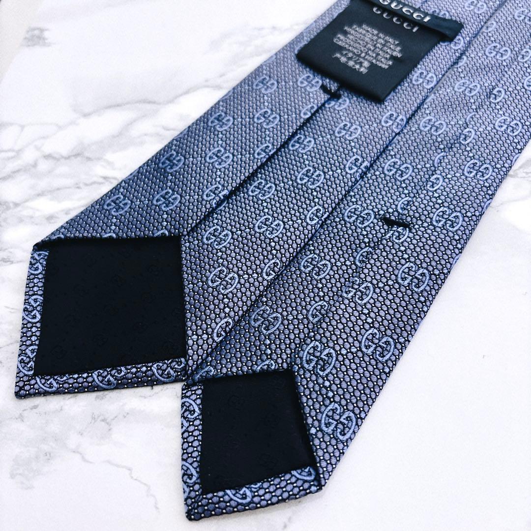 ✨未使用クラス✨汚れなし✨GUCCI GG柄　ナロータイ　ブルー　ネクタイ