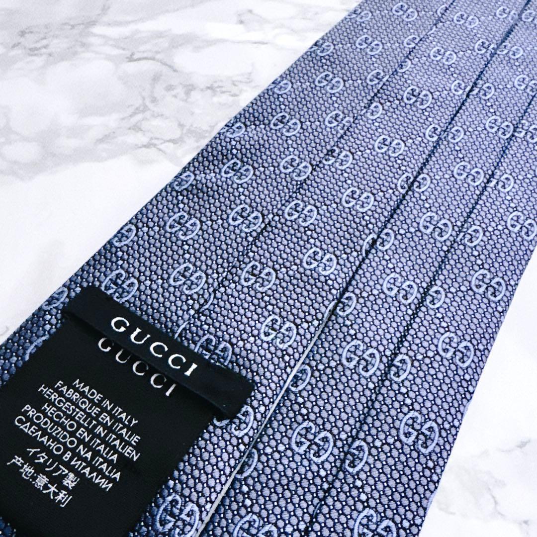 ✨未使用クラス✨汚れなし✨GUCCI GG柄　ナロータイ　ブルー　ネクタイ