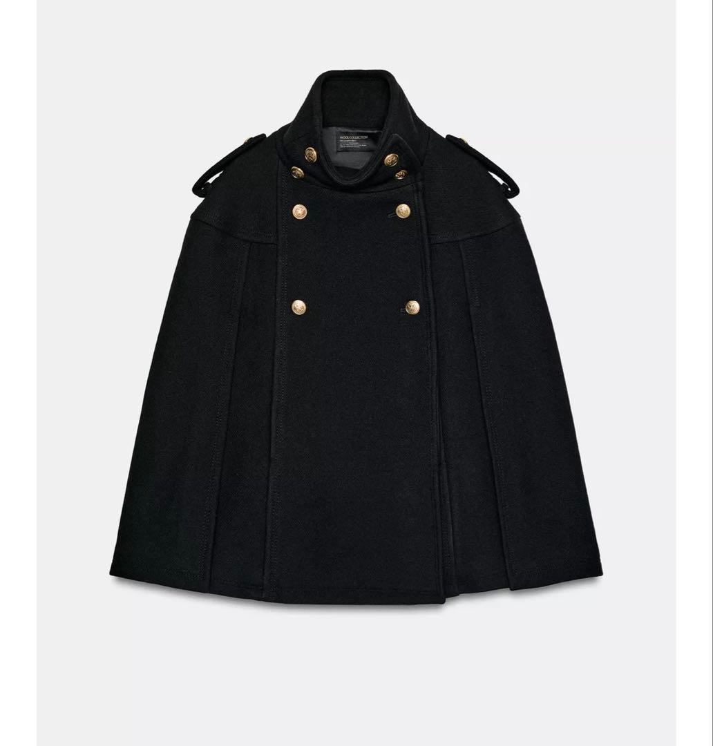 タグ付新品★ZARAのMANTECOウールブレンドケープ★Sサイズ★ブラック色