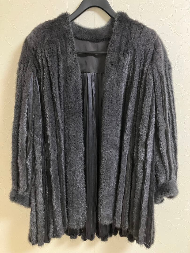 ミンク ファー コート ジャケット ポンチョ ストライプデザイン グレー系