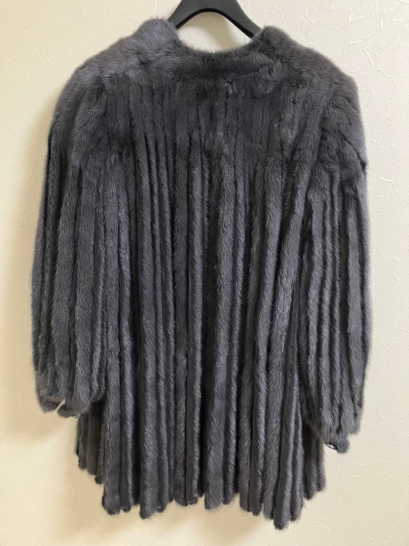 ミンク ファー コート ジャケット ポンチョ ストライプデザイン グレー系