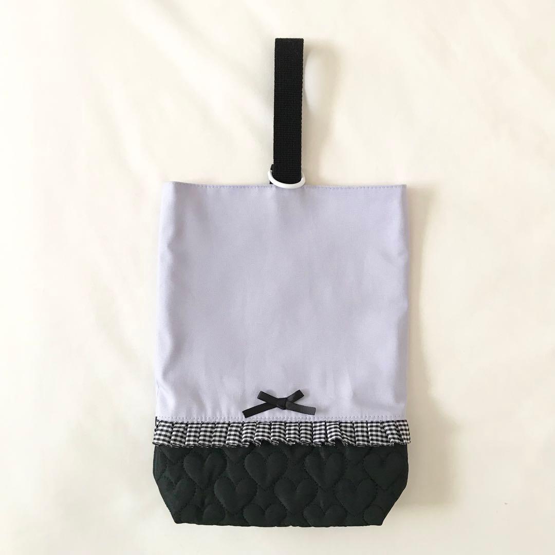 入園入学4点セット ハートキルティング　パープル　ブラック　お着替え袋Ｍ