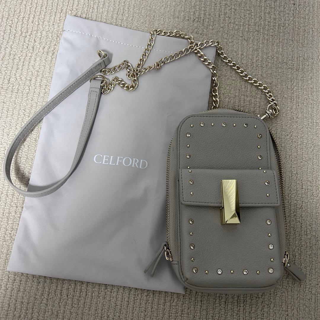 CELFORD スタッズ付きショルダーバッグ グレー