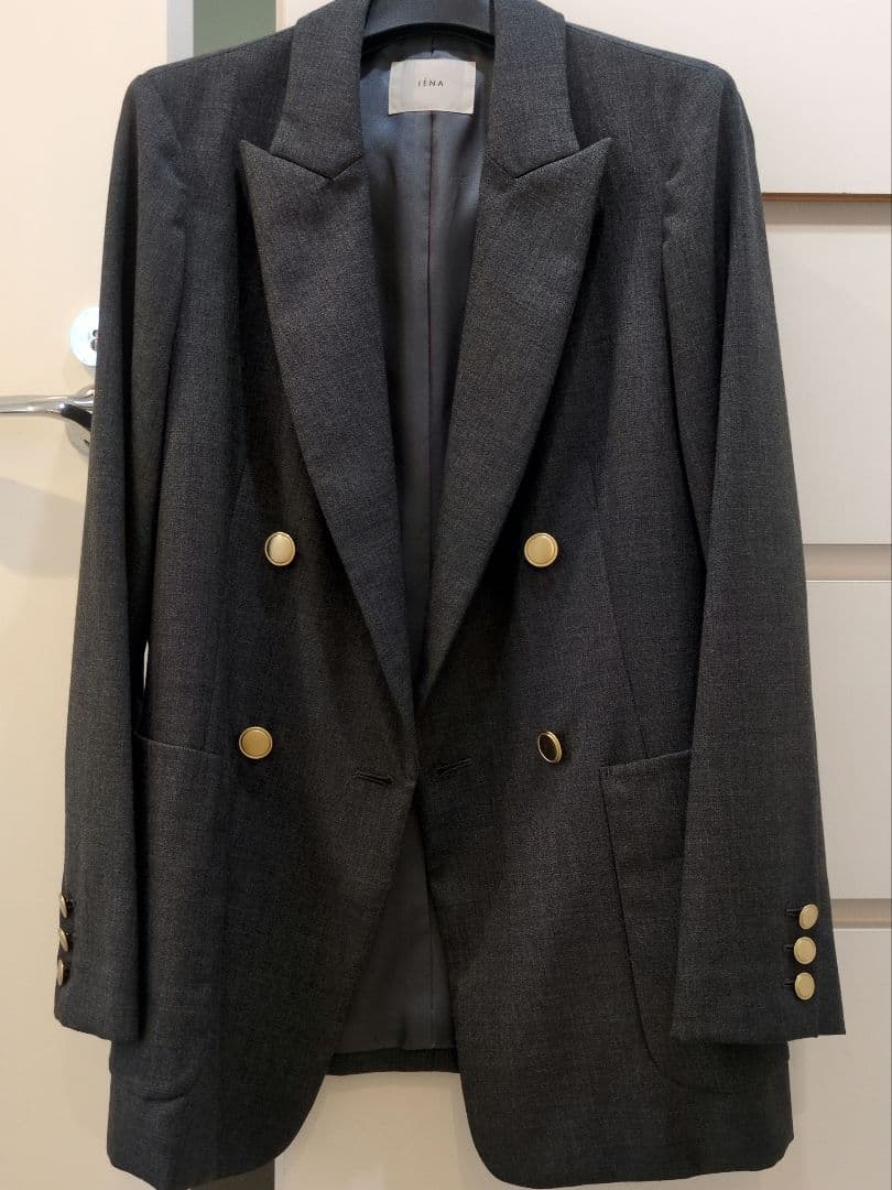 IENA　ウールダブルブレストジャケット　金ボタン　グレー　34
