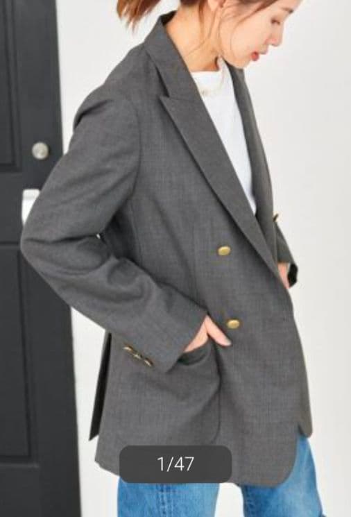 IENA　ウールダブルブレストジャケット　金ボタン　グレー　34
