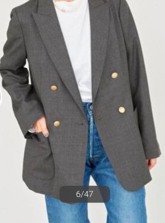 IENA　ウールダブルブレストジャケット　金ボタン　グレー　34