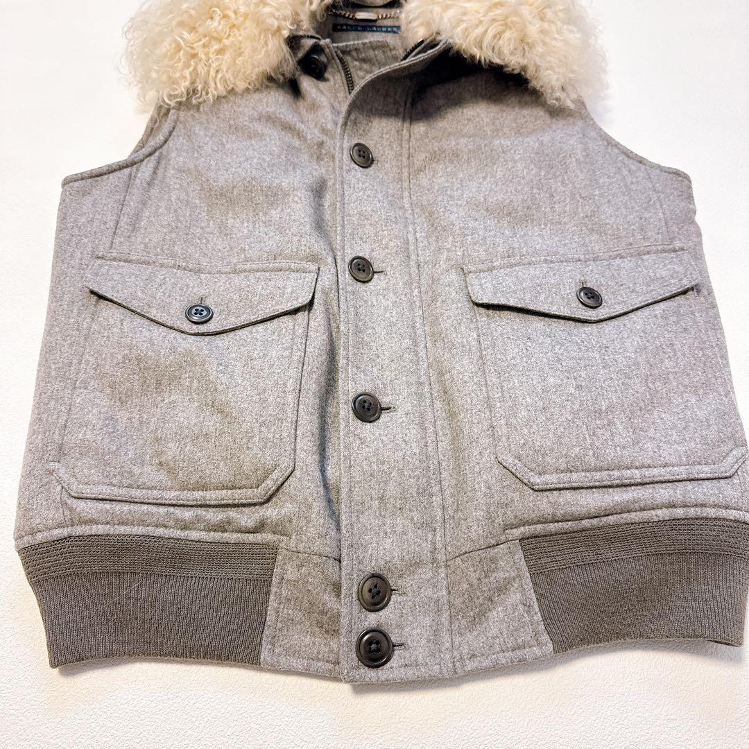 ラルフローレン　羊ファー付き ウールダウンベスト シルク裏地