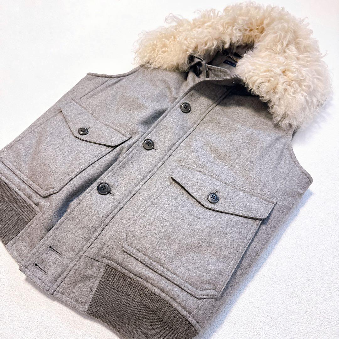 ラルフローレン　羊ファー付き ウールダウンベスト シルク裏地