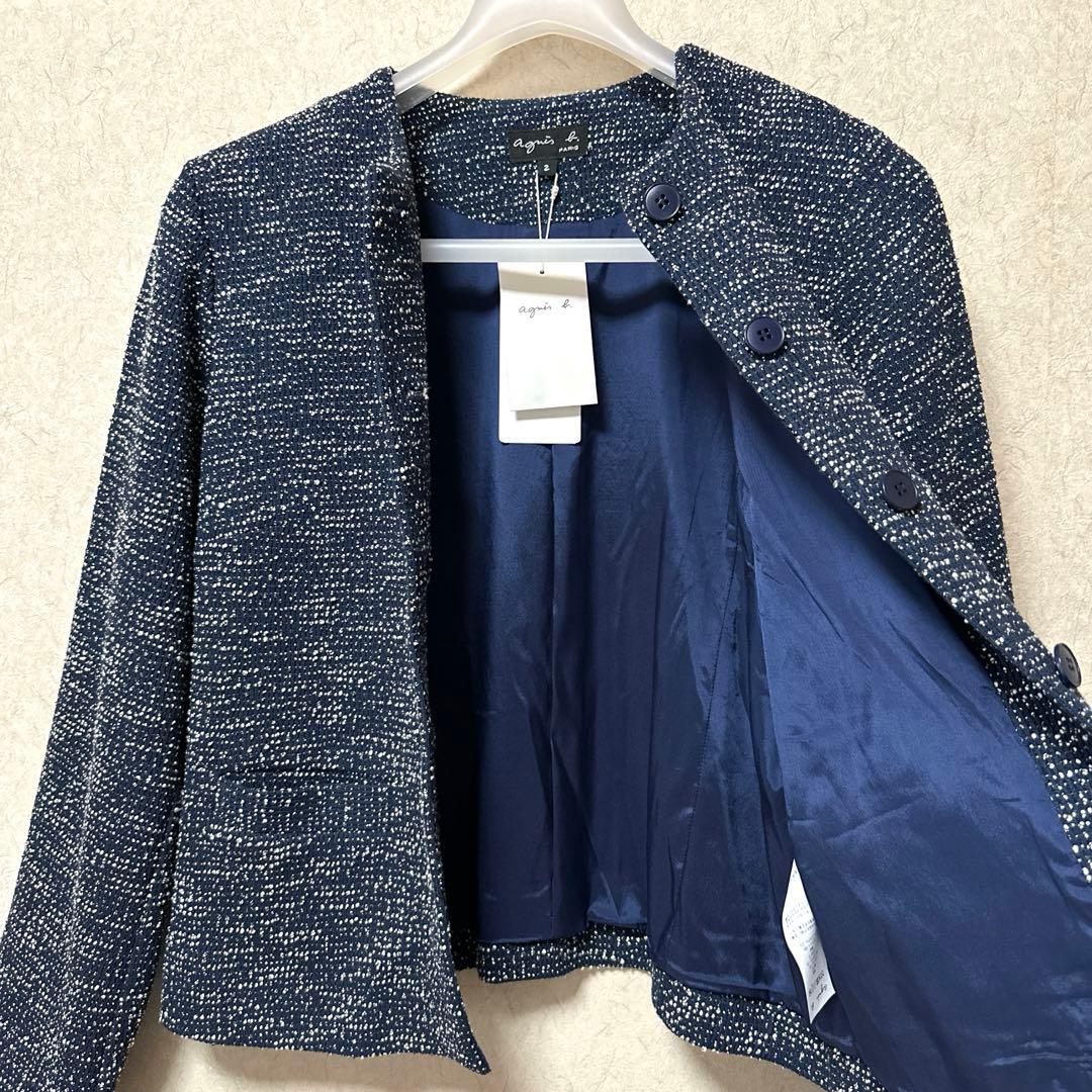 ◇❣️最終価格❣️新品♣アニエスベー☆ネイビー ツイード ノーカラージャケット Ｍ◇