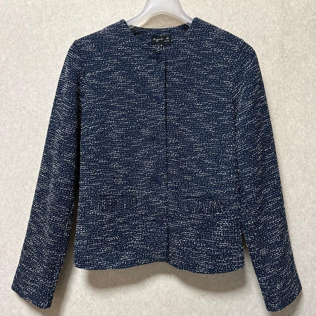 ◇❣️最終価格❣️新品♣アニエスベー☆ネイビー ツイード ノーカラージャケット Ｍ◇