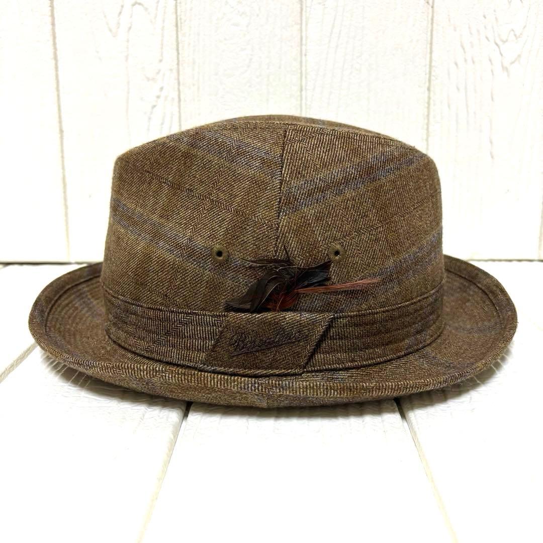 美品 Borsalino ボルサリーノ 中折れハット 羽根付き ロロピアーナ生地