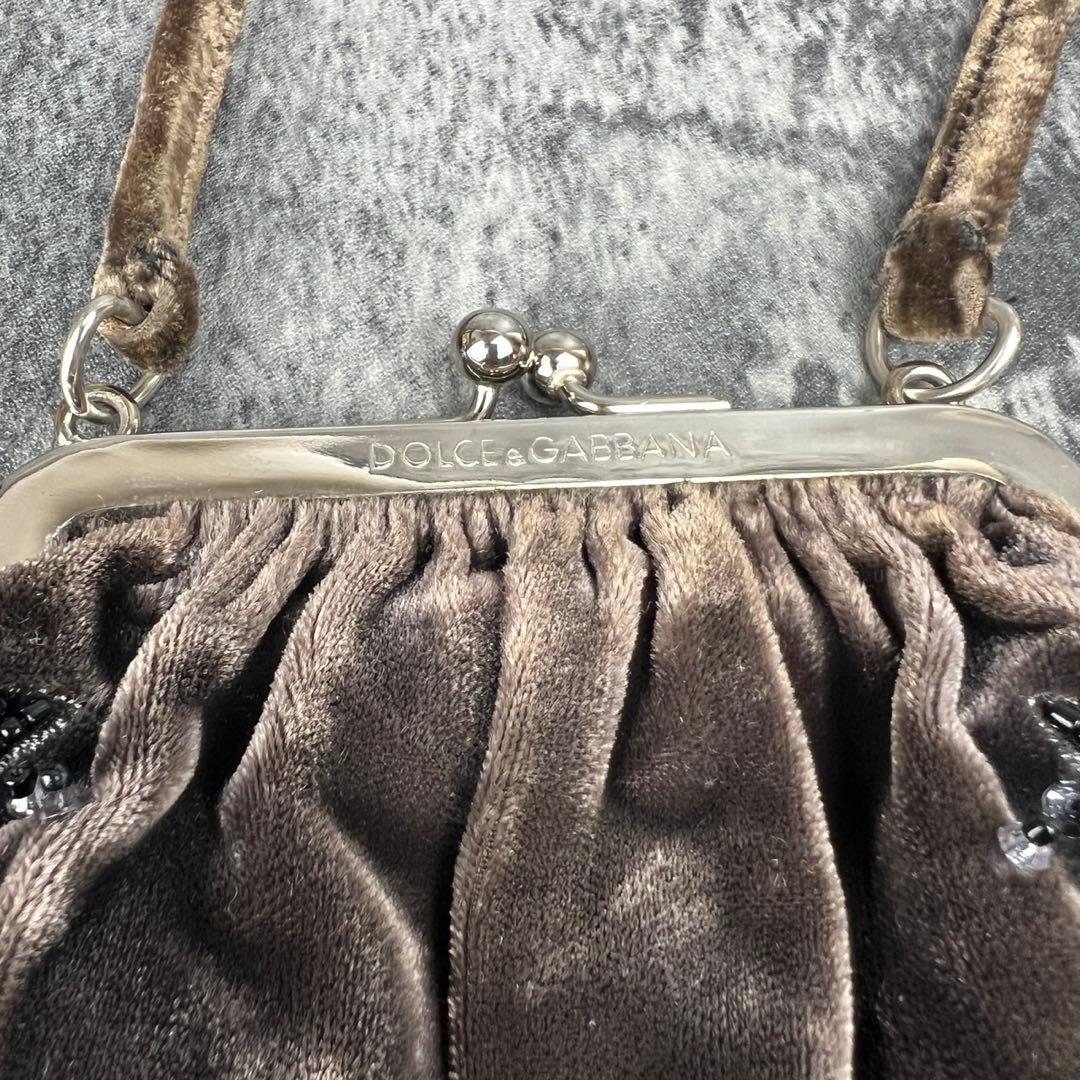 ドルチェ&ガッバーナ ベロア ビーズ刺繍 がま口 ハンドバッグ レオパード